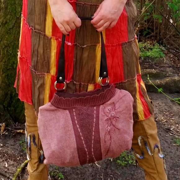Refashioned Sweater Bag w/embroidery & bead detail - Picture 4 of 4